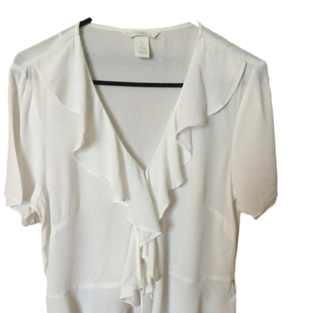 H&M womens boho white short sleeve ruffled blouse size medium